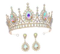 Unique Jewelry Set Women Crown and Drop Earrings Bridal Rhinestone Tiara for Valentine's Christmas