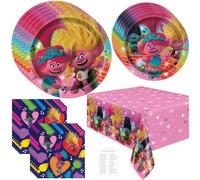 Unique Juego de decoraciones de fiesta de cumpleaños de Trolls para 8 invitados, platos y servilletas de trolls, mantel, lista de verificación, decoraciones de fiesta de Trolls, suministros de fiesta