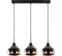 Unique Lámpara colgante de metal negro y cobre con 3 bombillas