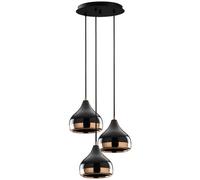 Unique Lámpara de suspensión de metal negro y cobre con base esférica D37 cm