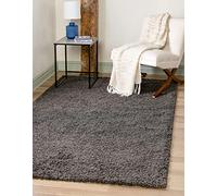 Unique Loom Solo Solid Shag Collection 3126205 - Alfombra Moderna de Felpa Gris Grafito (155 x 245)