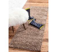 Unique Loom Solo Solid Shag Collection - Alfombra de Felpa Moderna (70 x 200), Color marrón