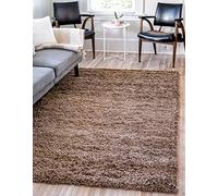 Unique Loom Solo Solid Shag Collection - Alfombra de Felpa Moderna, exuberante y Suave (5 pies x 8 pies, Rectangular, Color Cacao)