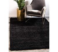 Unique Loom Solo Solid Shag Collection - Alfombra Moderna de Felpa exuberante y Suave (4' 0 x 6' 0 Rectangular, Color Negro Azabache
