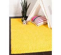 Unique Loom Solo Solid Shag Collection - Alfombra Moderna de Felpa exuberante y Suave (4 pies 0 x 6 pies 0 Pulgadas Rectangular, Color Amarillo Toscano)