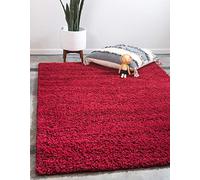 Unique Loom Solo Solid Shag Collection - Alfombra Moderna de Felpa exuberante y Suave (5 pies 0 x 8 pies 0 Rectangular, Rojo Cerezo)