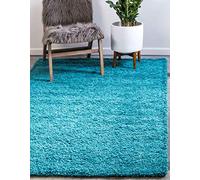 Unique Loom Solo Solid Shag Collection - Alfombra Moderna de Felpa exuberante y Suave (5 pies 0 x 8 pies 0 Rectangular, Azul Aguamarina)