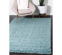 Unique Loom Solo Solid Shag Collection - Alfombra Moderna de Felpa exuberante y Suave (5 pies 0 x 8 pies 0 Rectangular, Color Azul Pizarra)