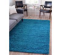 Unique Loom Solo Solid Shag Collection Modern Plush Turquesa Rectángulo (5' x 8')