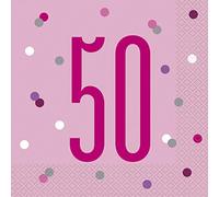 Unique Lunch Paper Napkins-6.5" x 6.5" | Glittery Pink Pcs. Servilletas de papel de almuerzo 127.0 cm-16.5 cm x 16.5 cm | Rosa brillante | 16 unidades, color, age 50 (83571)