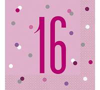 Unique Lunch Paper Napkins-6.5" x 6.5" | Glittery Pink Pcs. Servilletas de papel para almuerzo 40.6 cm-16.5 cm x 16.5 cm | Rosa brillante unidades, color, 16 años (83566)