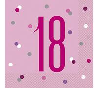 Unique Lunch Paper Napkins-6.5" x 6.5" | Glittery Pink Pcs. Servilletas de papel para almuerzo 45.7 cm, 16.5 x 16.5 cm, rosa brillante, 16 unidades, color, edad 18 (83567)