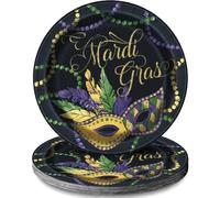 Unique Mardi Gras - Platos redondos de papel multicolor reutilizables y resistentes, 8 unidades, 9 pulgadas