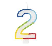 Unique- Number 2 Rainbow-Bordered Party Candle-5.9" | White | 1 Pc Número 2 Vela de cumpleaños 2-5.9 Pulgadas | Borde arcoíris | 1 Unidad, Color (19942)