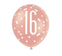 Unique-Number Balloons-12 | Rosegold | 6 Pcs Globos de látex del número 40.6 cm-30.5 cm | Oro rosa | 6 unidades, color, 16 años (84914)