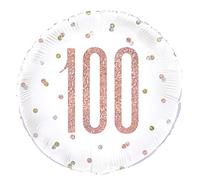 Unique-Packaged Number Round Balloon-18 | Glitter Rosegold | 1 Pc Globo redondo de Mylar con el número 254.0 cm, 45.7 cm, oro rosa con purpurina, 1 unidad, color, age 100 (84910)