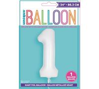 Unique Party 13961 - Globo Gigante Número 1-86 cm - Blanco Mate