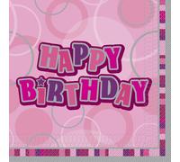 Unique Party 28432 - Servilletas de Papel "Happy Birthday" - Rosa Brillante - Paquete de 16