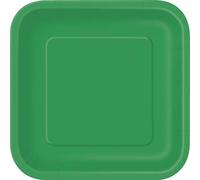 Unique Party- Paquete de 14 platos cuadrados de papel, Color verde esmeralda, 23 cm (31871)