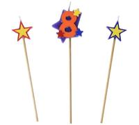 Unique Party 34048 - Velas de Cumpleaños con Forma de Estrella - Número 8 - Conjunto de 3