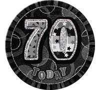 Unique Party 55289 - Insignia Gigante de 70 Cumpleaños - 15 cm - Negro Brillante