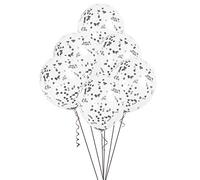 Unique-12 Clear Latex Balloons | Cute Black Confetti | 6ct Fiesta Globos confeti, Color negro, Talla única (58109)
