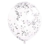 Unique- Party Decorations Kit de Fiesta Paquete de 6 globos confetti, Color plata, 30 cm (58112)