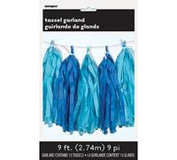 Unique Party 62961 - Guirnalda con Borlas de Papel de Seda - 2,74 m - Azul Rey Y Azul Claro