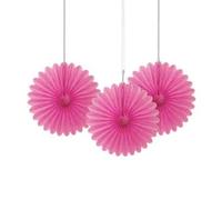 Unique Party 63256 - Decoraciones de Abanicos Pequeños de Papel de Seda - 15 cm - Rosa Oscuro - Paquete de 3
