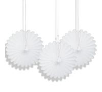 Unique Party 63261 - Decoraciones de Abanicos Pequeños de Papel de Seda - 15 cm - Blanco - Paquete de 3