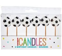 Unique-Soccer Balls Birthday Pick Candles | 6 Pcs. Paquete de 6 velas de cumpleaños con forma de balón de fútbol, color blanco, 6 count (71187)