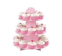 Unique- Soporte Redondo de cartón para Cupcakes | Rosa | 1 Unidad, Baby Shower, lunares, Color, 13"h x 11.75"w (90307)