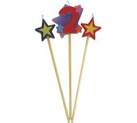 Unique Party- Conjunto de 3 velas de cumpleaños con forma de estrella, número 2 (34042)