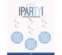 Unique Party - Decoraciones Colgantes en Espiral de 100 Cumpleaños - Diseño de Azul y Plateado Glitz - Paquete de 6 (83805)