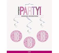 Unique Party - Decoraciones Colgantes en Espiral de 18 Cumpleaños - Diseño de Rosa y Plateado Glitz - Paquete de 6 (83809)