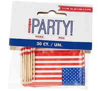 Unique Party - Decoraciones de Magdalenas con Bandera Estadounidense - Paquete de 30 (4914)