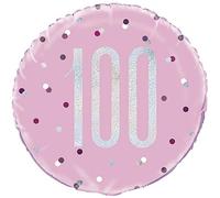 Unique Party - Globo de Cumpleaños 100-45 cm - Diseño de Rosa y Plateado Glitz (83378)