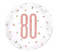 Unique Party - Globo de Cumpleaños 80-45 cm - Diseño de Oro Rosa Glitz (84908)