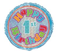 Unique Party-Globo foil cumpleaños Happy 1st Birthday, 45 cm (55485) , color/modelo surtido