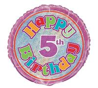 Unique Party Globo Foil cumpleaños Happy 5th Birthday, 45 cm (55493) , Modelos/colores Surtidos, 1 Unidad