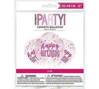 Unique Party - Globos de Confeti - 30 cm - Diseño de Cumpleaños Rosa y Plateado Glitz - Paquete de 6 (56452)