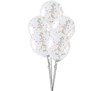 Unique Party - Globos de Confeti - 40 cm - Confeti en forma de Estrella Rosa, Azul y Dorado - Paquete de 5 (72425)