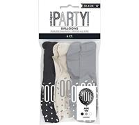 Unique Party - Globos de Cumpleaños 100 de Látex - 30 cm - Diseño de Negro y Plateado Glitz - Paquete de 6 (83392)