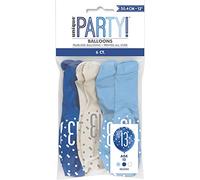 Unique Party - Globos de Cumpleaños 13 de Látex - 30 cm - Diseño de Azul y Plateado Glitz - Paquete de 6 (83394)