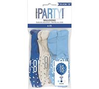 Unique Party - Globos de Cumpleaños 18 de Látex - 30 cm - Diseño de Azul y Plateado Glitz - Paquete de 6 (83396)