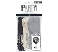 Unique Party - Globos de Cumpleaños 40 de Látex - 30 cm - Diseño de Negro y Plateado Glitz - Paquete de 6 (83386)