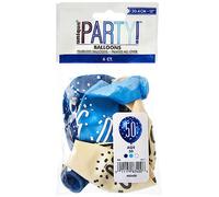 Unique Party - Globos de Cumpleaños 50 de Látex - 30 cm - Diseño de Azul y Plateado Glitz - Paquete de 6 (83400)