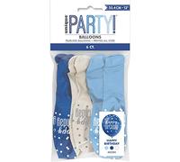 Unique Party - Globos de Cumpleaños de Látex - 30 cm - Diseño de Azul y Plateado Glitz - Paquete de 6 (83393)