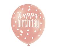 Unique Party - Globos de Cumpleaños de Látex - 30 cm - Diseño de Oro Rosa Glitz - Paquete de 6 (84912)