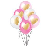 Unique Party - Globos de Látex - 30 cm - Diseño de Corazones de Oro - Colores Rosados y Blancos - Paquete de 6 (57080)